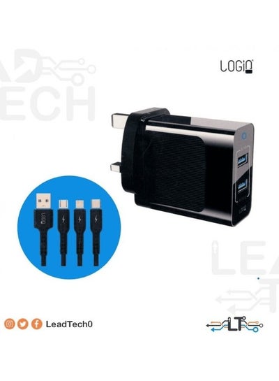 Buy LOGIN 3 in 1 Lightning and Micro  and Type-C Travel Data Charging Adaptor AC 100-240V DC5V 3.1 2USB Port Fast Charging Flash Charge Color Black LN884HC in Saudi Arabia