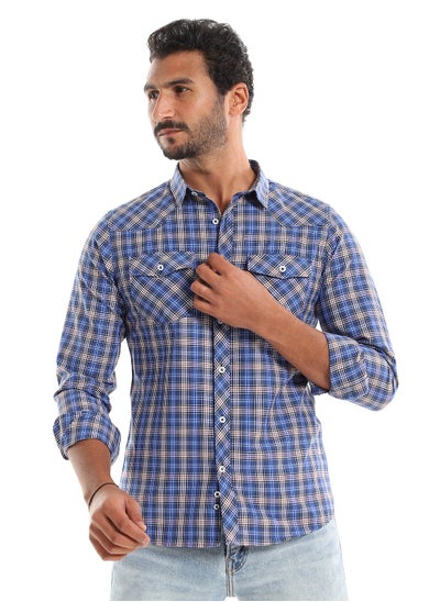 Buy Full Button Down Plaids Blue, Black & Red Shirt in Egypt