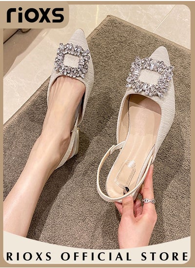 Buy Women's Closed Pointed Toe Slip-On Backless Rhinestones Sandals Stiletto Slides Shoes For Work And Party in Saudi Arabia