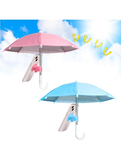 اشتري Phone Umbrella for Sun Suction Cup Stand, 2Pcs Multifunctional Adjustable Cute Phone Shade Umbrella with Suction Cup, Mini Cell Phone Sunshade, Glare Blocking (Pink, Blue) في الامارات