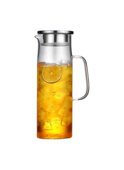 Buy 1.5L Glass Pitcher with Lid, Hot/Cold Water Jug, Juice and Iced Tea Beverage Carafe in UAE