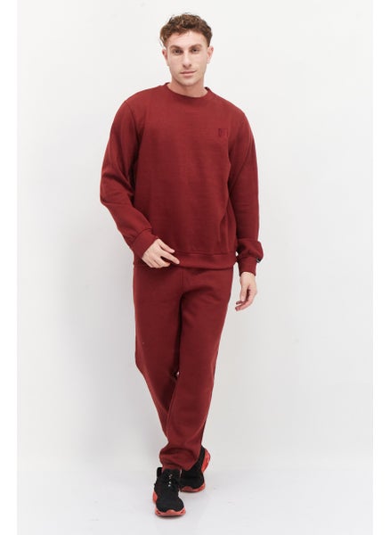 Buy Men 2 Piece Set Embroidered Logo Sweatshirt And Jogger Pants, Maroon in UAE