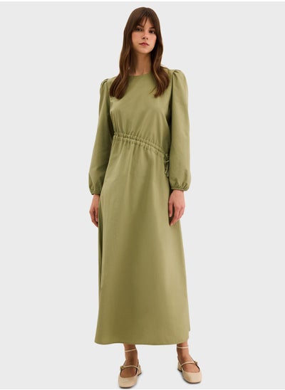 اشتري Regular Fit Crew Neck Poplin Long Sleeve Dress في الامارات