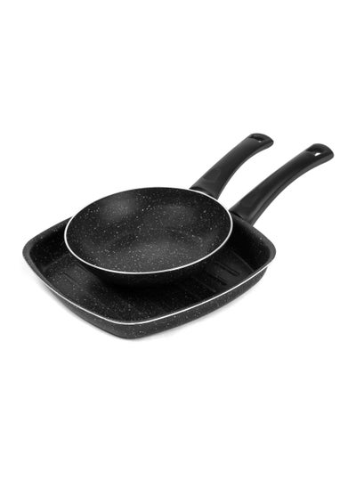 Buy Granite Cooking Frying Pan Size 22 And Grill Pan Size 27 Black in Egypt