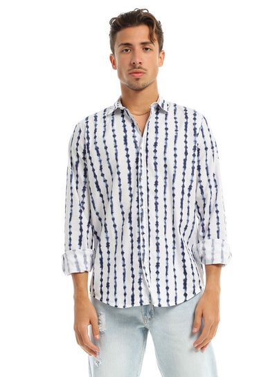 Buy Self Patterned Full Buttoned Navy Blue & White Shirt in Egypt
