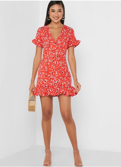 Buy Plunge Neck Floral Print Skater Dress in UAE