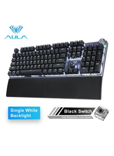 Buy Mechanical Gaming Keyboard NKRO with Wrist Rest White Backlit Volume/Lighting Control Knob Fully Programmable 108-Keys Anti-Ghosting Wired Computer Keyboards for Office/Games, Black Switch in UAE