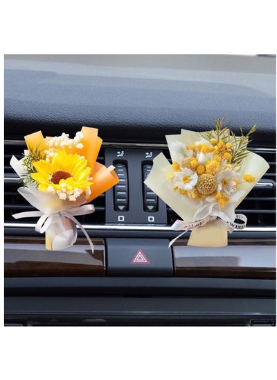 اشتري 2 Pcs Dried Flower Bouquet Air Vent Clips Small Mini Automotive Freshener Diffuser Gifts for Woman Girls Vehicle Interior Decorations Universal Truck SUV Dashboard Yellow في الامارات