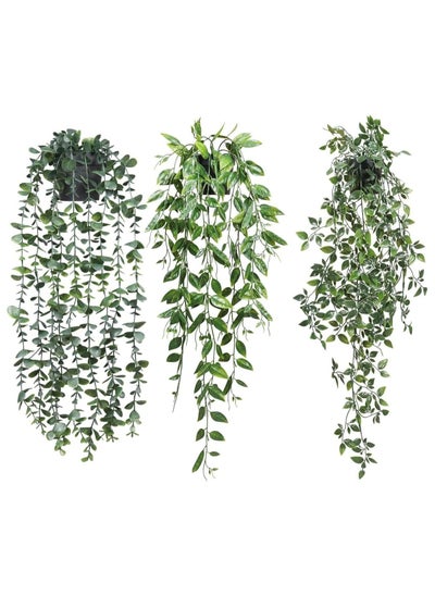 Buy Artificial Hanging Plants, 3 Pack Fake Hanging Plants Fake Potted Greenery Plants Faux Eucalyptus Vine, Mandala Vine in Pot for Home Room Indoor Outdoor Shelf Decor in UAE