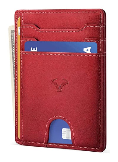 Buy Genuine Leather Slim Wallet RFID Blocking Skinny Minimal Thin Front Pocket Wallet Sleeve Card Holder for Men 7 Card Slots 1 ID Window in UAE