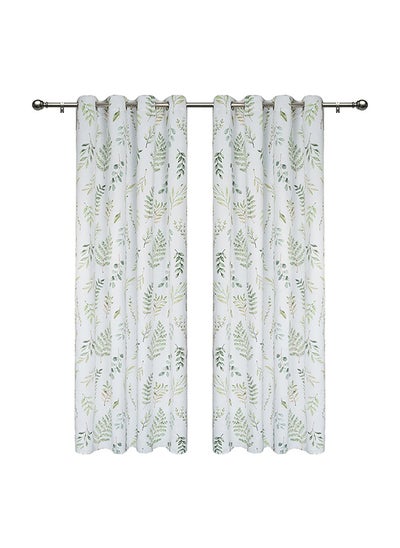 اشتري 2-Piece Summer Printed Blackout Curtain Set, White & Green - 140x240 cm في الامارات