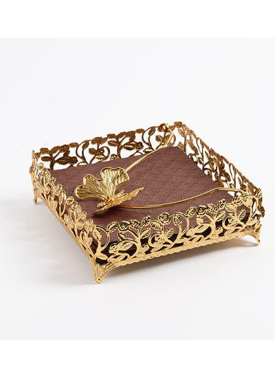 Buy Roza Square Metal Butterfly Napkin Holder, Gold - 20x20 cm in UAE