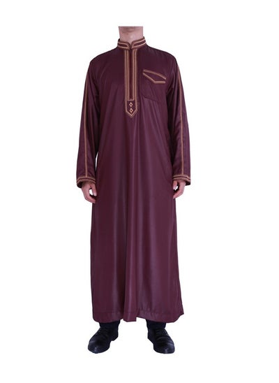 Buy Spring Standing Collar Printed Men's Ethnic Style Loose Long Robe in Saudi Arabia