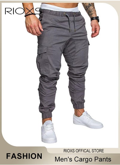 Buy Outdoor Sports Cargo Pants for Men Athletic Workout Long Pant Breathable Elastic Waist Trouser with Multi Pockets in Saudi Arabia