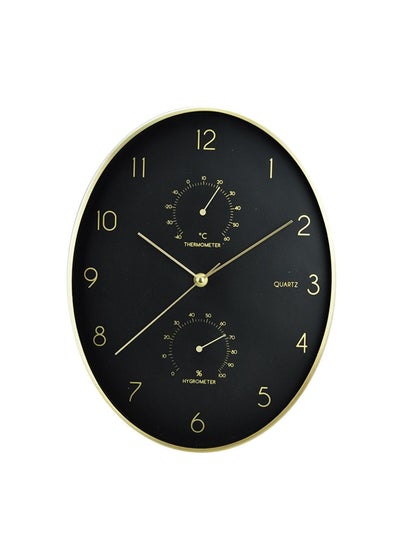 اشتري Aw23 Sazwa Oval Wall Clock With Thermometer & Hygrometer Aluminium Clocks For Home Office Living Room Bedroom L 27.3 x W 4.3 x H 34.9 cm Gold في الامارات