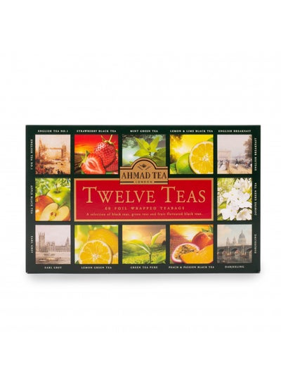 Buy Ahmad Tea Black & Green Tea, Twelve Teas Variety Gift Box, 60 Foil Teabags - Caffeinated & Sugar-Free in UAE