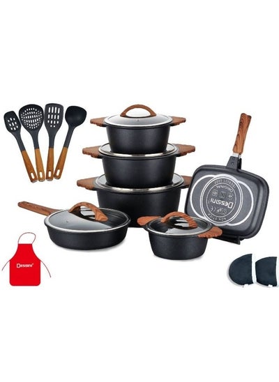 Buy 19 Pieces Granite Coated Cookware Set in UAE