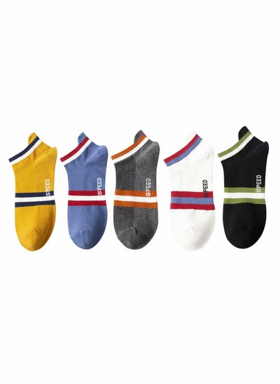 اشتري 5 Pairs Men's Breathable Mesh Top Non-Slid Socks Cotton Stripe Low Cut Ankle Socks Fresh Ventilation Athletic Running Sports Socks في السعودية