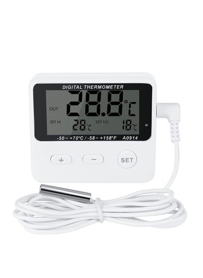 Buy Refrigerator Thermometer Digital Kitchen Fridge LCD Display High and Low Temperature Alarm Extra Sensor for Home Restaurants Cafes in UAE