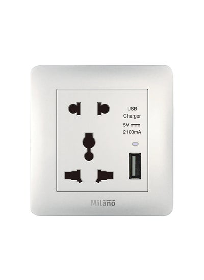 Buy Danube Home - Milano 2 Pin & 3 Pin Universal Socket With 2.1A Usb Charger Wh Ps in UAE