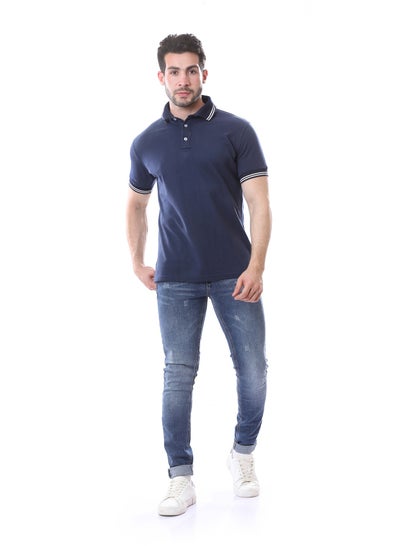 Buy Polo Shirt with Buttoned Neck - Navy Blue in Egypt