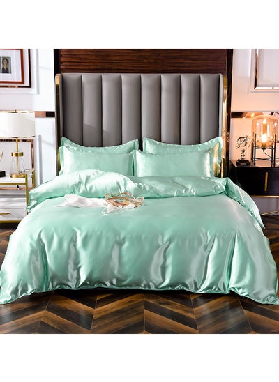 Buy King Silky Soft Satin Bed Sheets Ice Green Satin Sheet Set 1 Deep Pocket Fitted Sheet 1 Quilt Cover & 2 Pillowcases in UAE