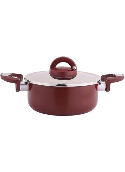 Buy Al Saif Co Vetro Non Stick Aluminum Casserole Cooking Pot With Stainless Steel Lid Size 18Cm Red in Saudi Arabia