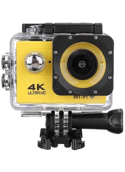 Buy Digital Action Camera 4K Action Camera HD 1080P 30m Waterproof Sport Camera 170° Wide Angle Infrared WiFi 2.0 Inch Screen Yellow in UAE