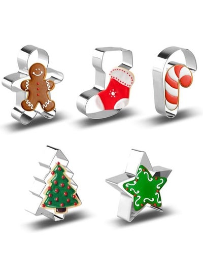 Buy Christmas Cookie Cutters Set 5PCS Stainless Steel Baking Mould, Gingerbread Boy, Christmas Tree, Candy Cane Merry Christmas Party Supplies Decorations Moulds Stamps in Saudi Arabia