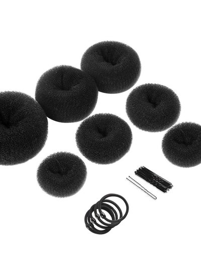 Buy Hair Bun Maker 7pc - Ring Style Donut Hair Bun Maker with 5 Hair Ties, 20 Hair Pins Black in UAE