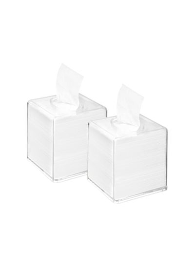 Buy Square Tissue Dispenser Box, Clear Facial Acrylic Tissue Box Holder, Cover Napkin Organizer for Dryer Sheets, Bathroom, Desks, Countertop, Vanity, Bedroom Dressers, Kitchen Office Room(2 Pack) in UAE