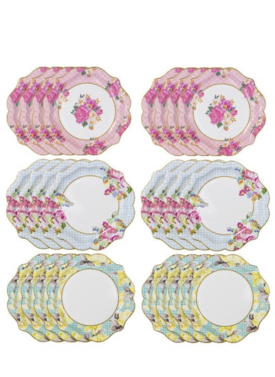 اشتري 24PCS Disposable Tableware Afternoon Tea Vintage Floral Paper Plates Dessert Salad Plates for Upscale Parties &Wedding-Special for Wedding Party في السعودية