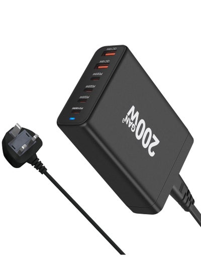 اشتري كتلة شاحن USB C سريع 200 وات: 6 منافذ USB لمحطة شحن المحور - ثنائي PPS PD 100W محول طاقة شاحن حائط للكمبيوتر المحمول لجهاز MacBook Pro DELL HP Surface iPad iPhone Samsung في السعودية