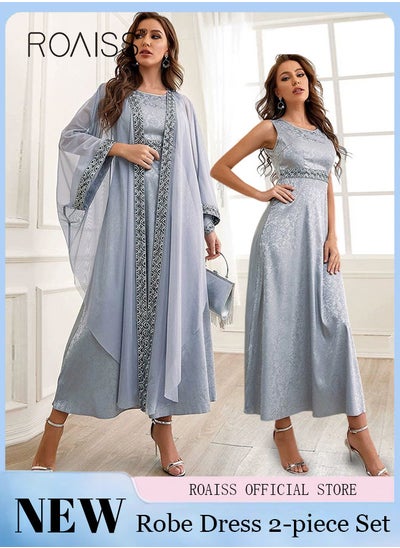 Buy Ladies Long Dress A-Line Round Neck High Waist Temperament Elegant Muslim Dress in UAE