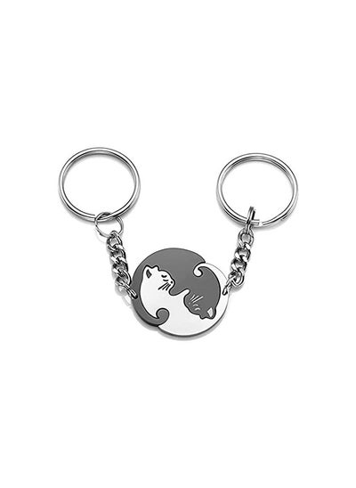 Buy 2pcs Black and White Matching Puzzle Cat Couples Keychain in UAE