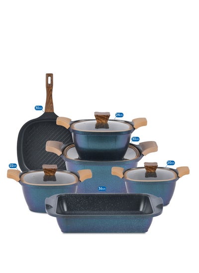 Buy 10-Piece Non-Stick Granite Square Cookware Set With Grill With Pyrex Ocean Lid in Egypt