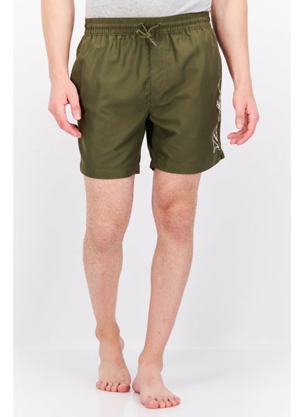 اشتري Men Brand Logo Drawstring Board Shorts, Olive في الامارات