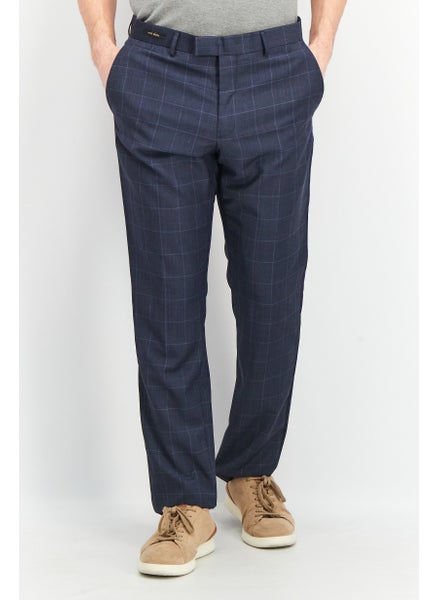 Buy Men Regular Fit Windowpane Dress Pants, Electric Blue in Saudi Arabia