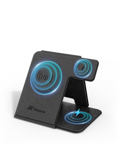 Buy 3-in-1 Magnetic Wireless Charger 20W with Folding Stand, Black in UAE