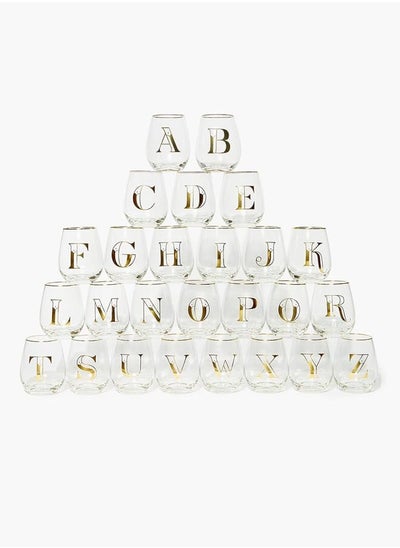 Buy Matalan Q Alphabet Print Glass, 12.5 cm Height x 7 cm Diameter Size, Clear/Gold in Egypt