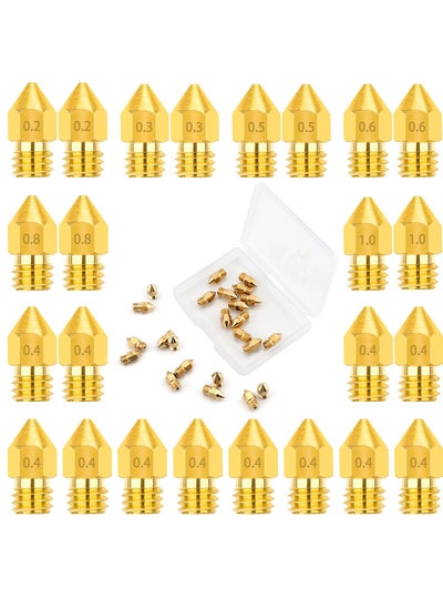 Buy 3D Printer Nozzles, DIY Accessories for MK8 0.2mm, 0.3mm, 0.4mm, 0.5mm, 0.6mm, 0.8mm, 1.0mm Tip Brass Nozzles with Storage Case Extruder Print Nozzles (24 Pieces) in UAE