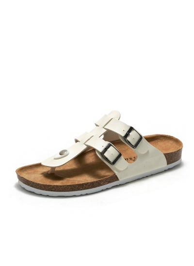 Buy Casual Buckle Sandals Men's Beach Shoes Women's Cork Slippers Summer Flip-flops White in UAE