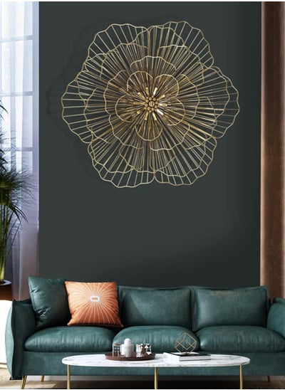 Buy Modern Wall Sculpture, Metal Flower Wall Sculpture, Lotus Flower, Steel Beads, Wall Hanging Decoration, Lightweight, Luxurious, Golden Flower Wall Art for Bedroom, Living Room, Office Size: 39cm in Saudi Arabia