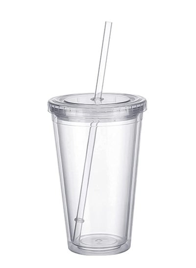 Buy Water Cup 500ML Straw Cup Sports Cup Double-Walled Ice Cold Drink Coffee Juice Tea Cup With Reusable Straw Smoothie Mug Plastic cups Perfect for Parties, Birthdays, Customization in UAE