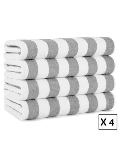 Buy Beach Towel Striped 4 Piece 180x70 cm-White-Grey in Egypt