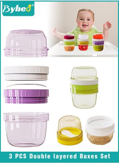 Buy 3 PCS Double-Layer Baby Food Containers, Reusable Infant Food Storage Jars, Small Snack Container, On and Go Cups for Infant & Babies & Students, Microwave & Dishwasher Friendly in UAE