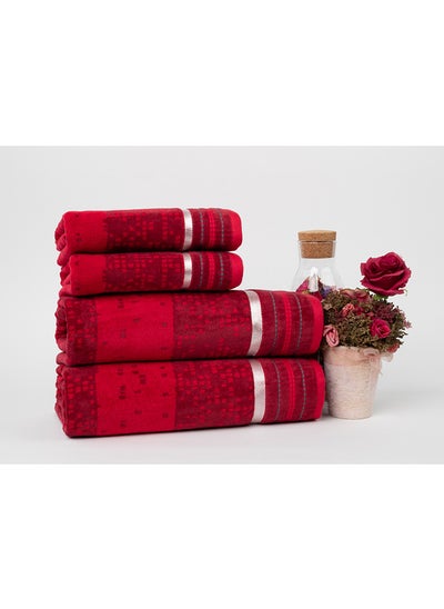 Buy Towel 4 Piece Bathroom  Set - PIXEL - 500 GSM - 100% Cotton Velour - 2 Bath  70X140 cm & 2 Hand  50x90 cm -MultiColour - Modern Stripe Design - Luxury Touch - Extra Absorbent in UAE