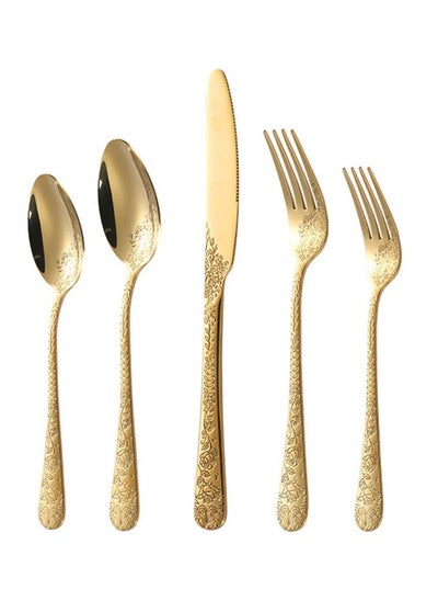 Buy 30-Piece Gold Silverware Set, Stainless Steel Mirror Finish Flatware Set Service for 6, Tableware Cutlery Set Including Knife Fork Spoon, Dishwasher Safe(Shinny Gold) in UAE