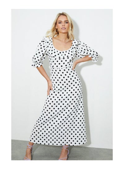 Buy Petite Ivory Spot Ruffle Shirred Midi in Saudi Arabia