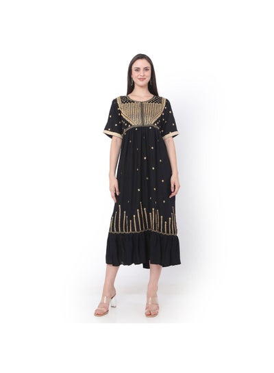 اشتري BLACK SHORT EMBROIDERED VISCOSE ARABIC JALABIYA KAFTAN DRESS في السعودية